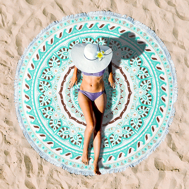 Round beach blanket with floral watercolor motifs Stornfield