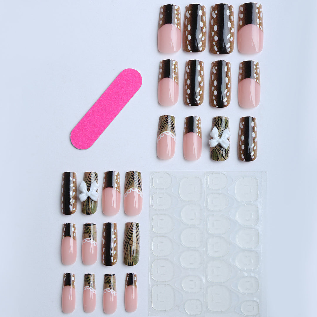Artificial nails with elegant bow and pattern design Stornfield