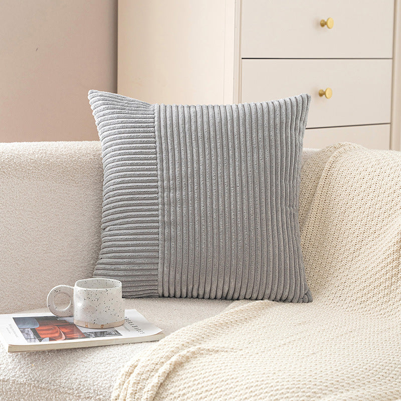 Corduroy Ribbed Square Accent Pillow Cover with Mixed-Rib Panel