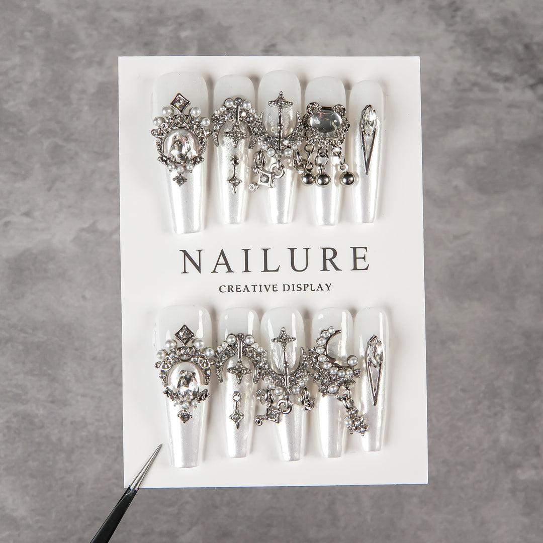 Decorative Press-On Nail Set with Embellishments