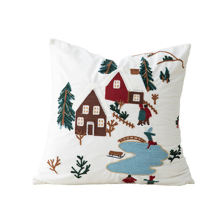 Embroidered Christmas cushion cover with reindeer and pine branch motif Stornfield