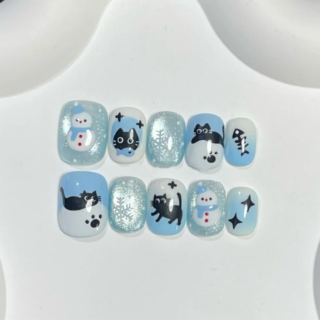 Themed Press-On Nail Art Set with Winter Illustrations