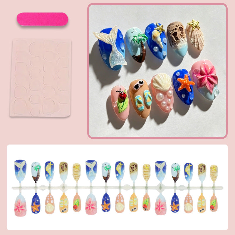 Artificial nail set with maritime patterns Stornfield