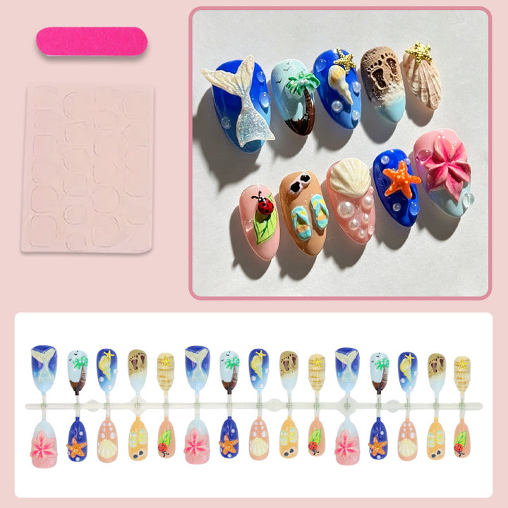 Artificial nail set with maritime patterns Stornfield