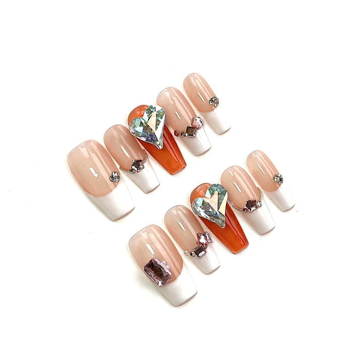 Glamorous Decorative Press-On Nail Art Set with Iridescent Gems