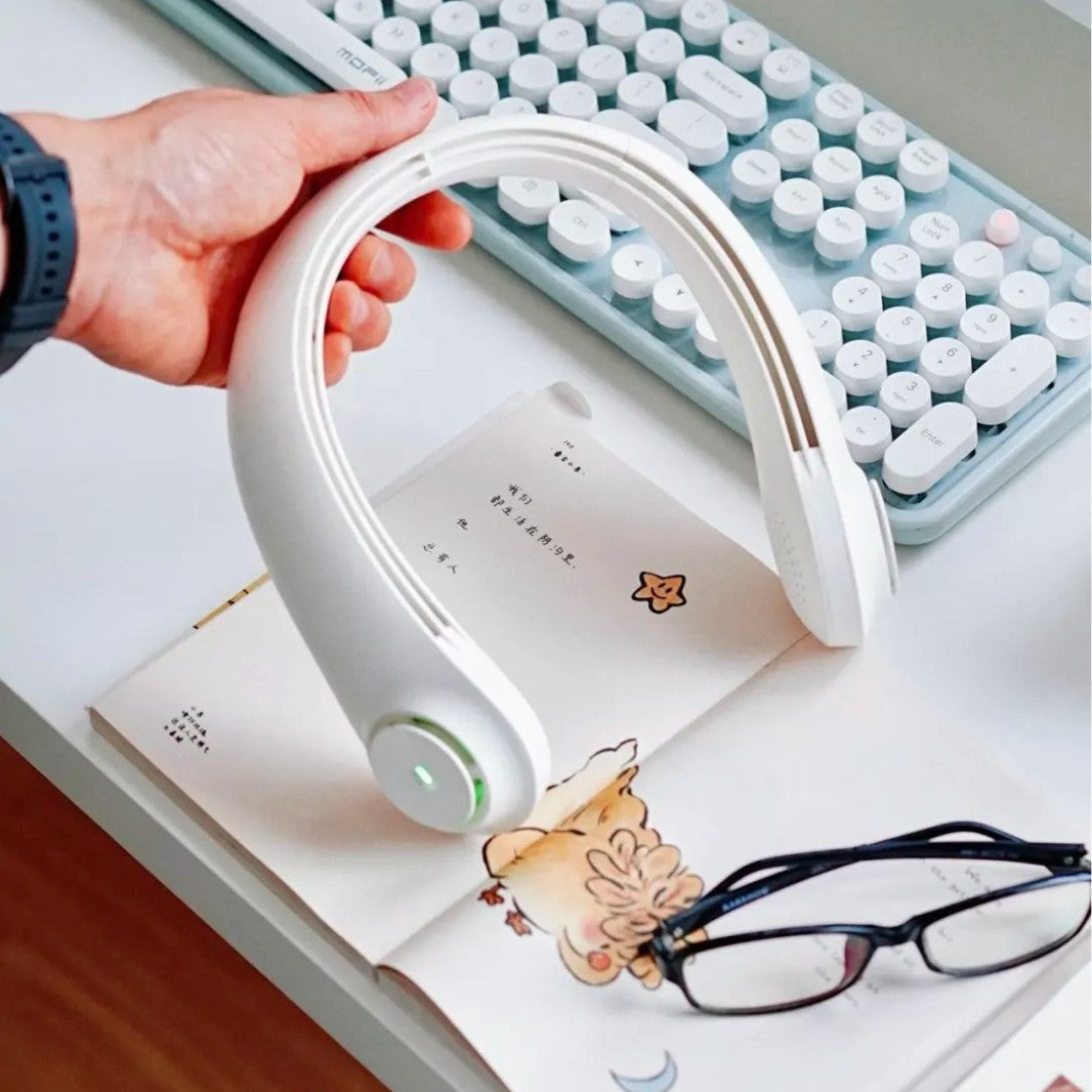 Unisex nan ergonomic neck fan bladeless with rechargeable battery, quiet motor, and adjustable airflow Stornfield