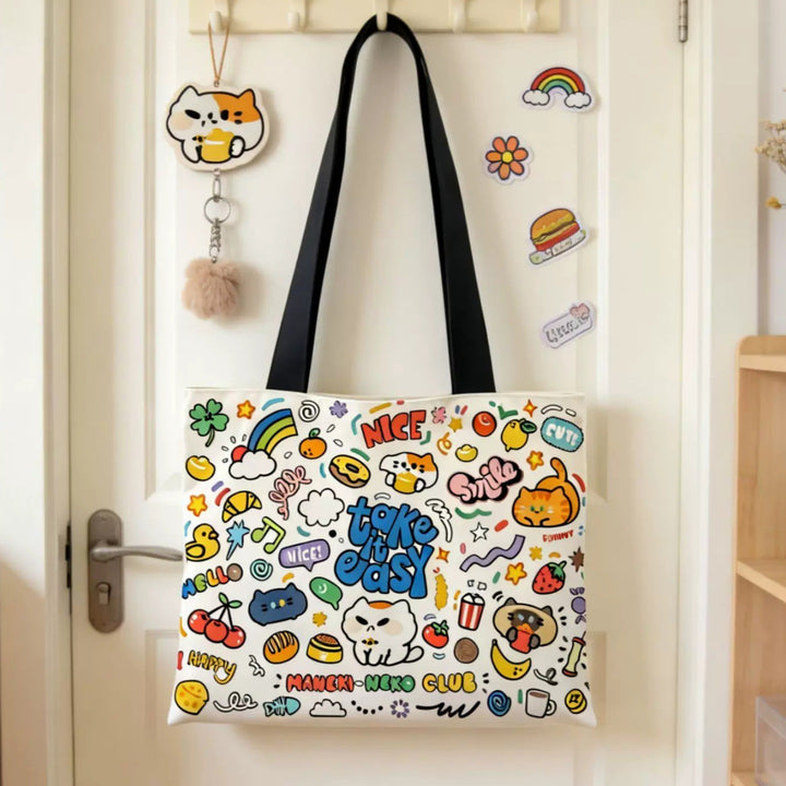 Trendy Illustrated Canvas Tote Bag