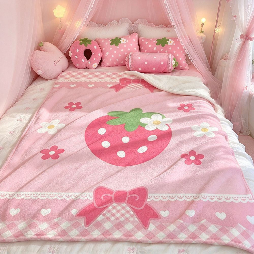 Strawberry-Themed Fleece Blanket