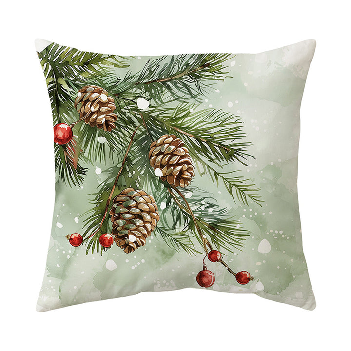 Decorative Linen-Texture Square Throw Pillow Cover with Winter Deer Forest Print