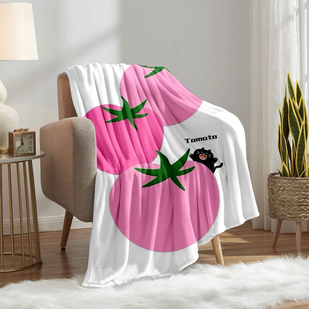 Whimsical Tomato Print Fleece Throw Blanket