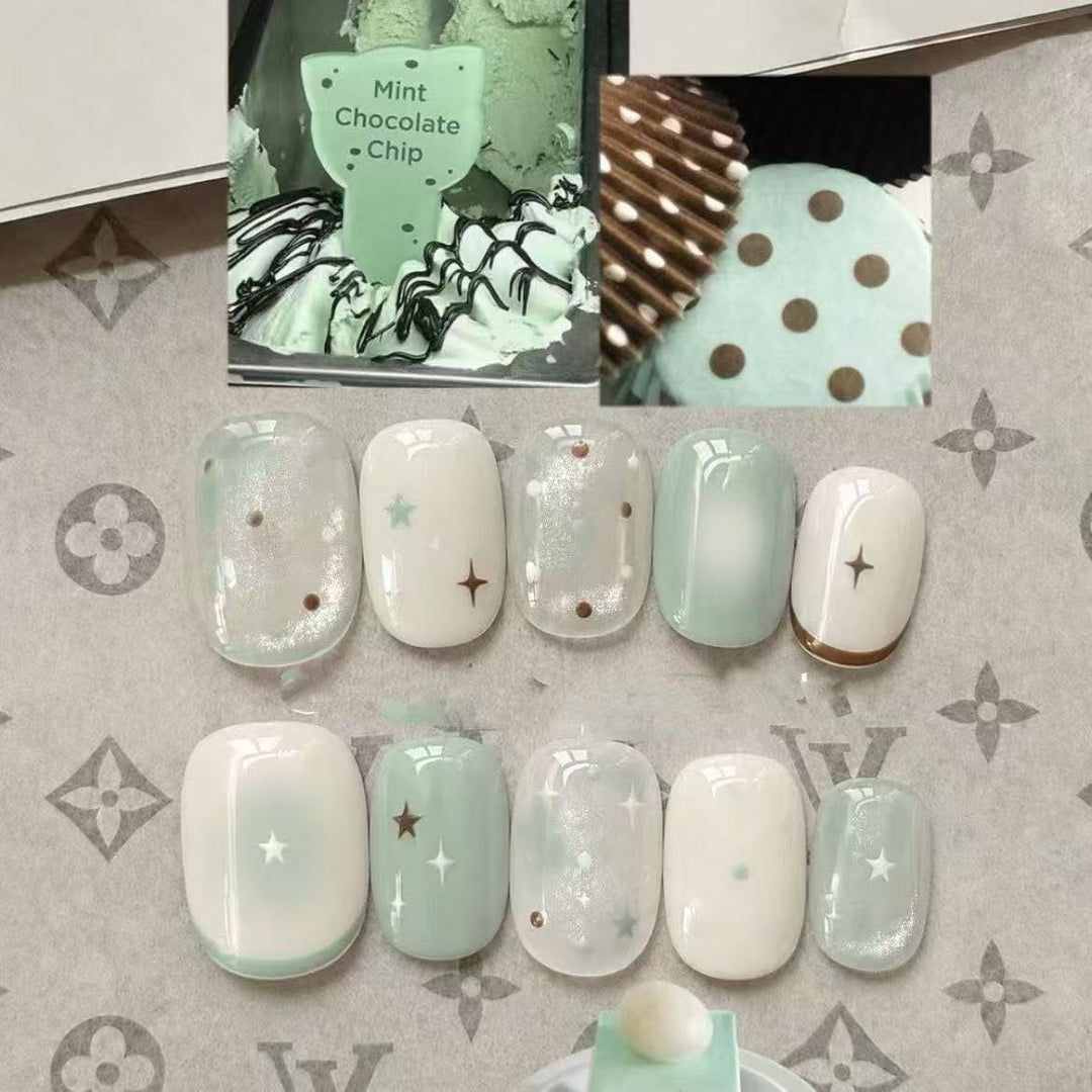 Elegant Press-On Nail Art Set with Bow and Dots Stornfield