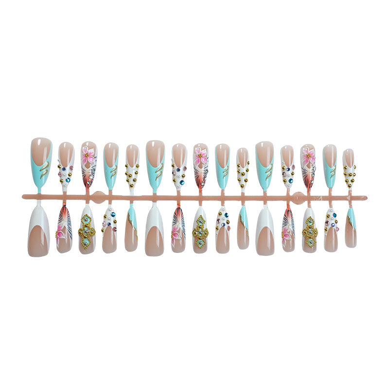 Artistic Decorative Press-On Nail Set with Floral Accents Stornfield