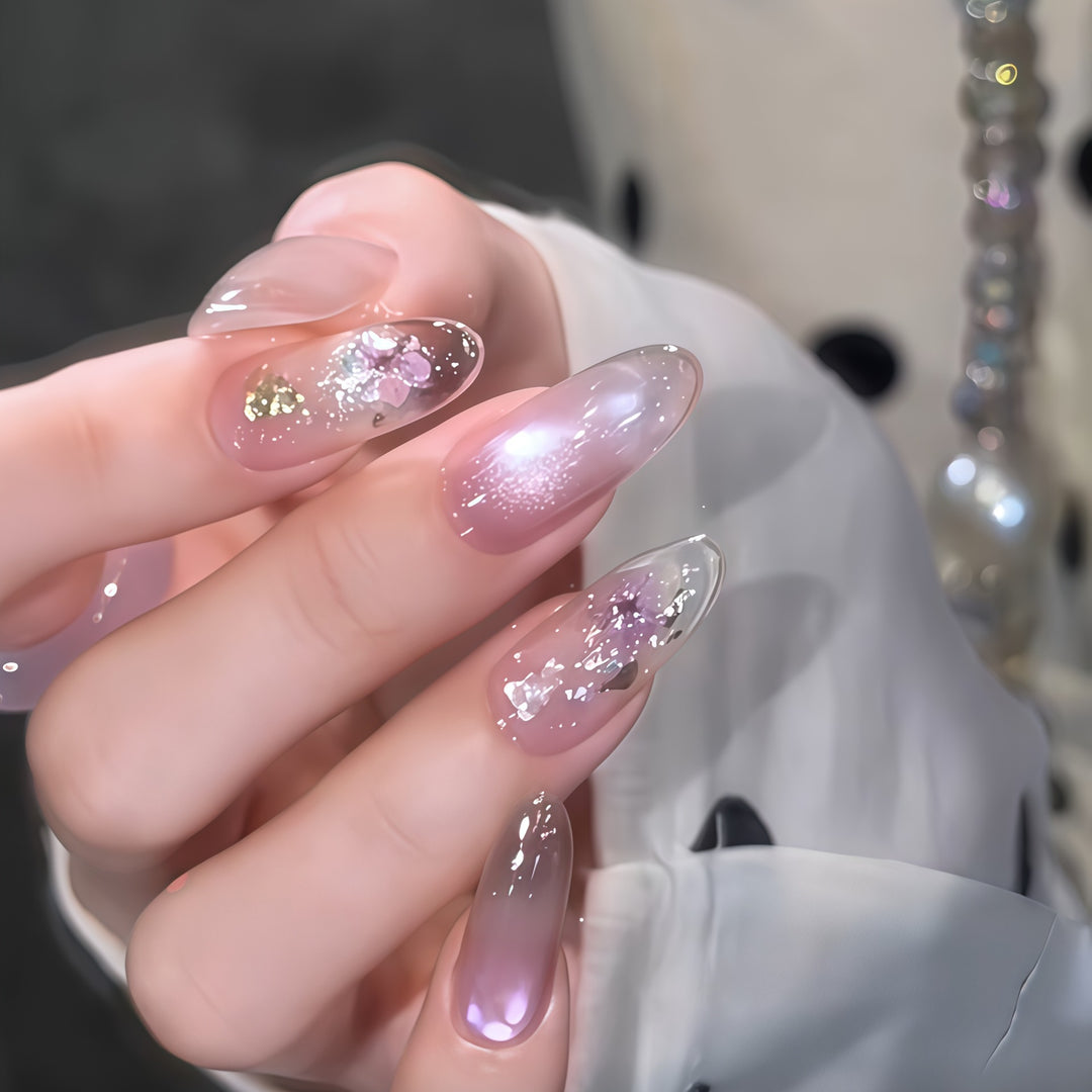 Artificial nails with glamorous glitter and flower design Stornfield