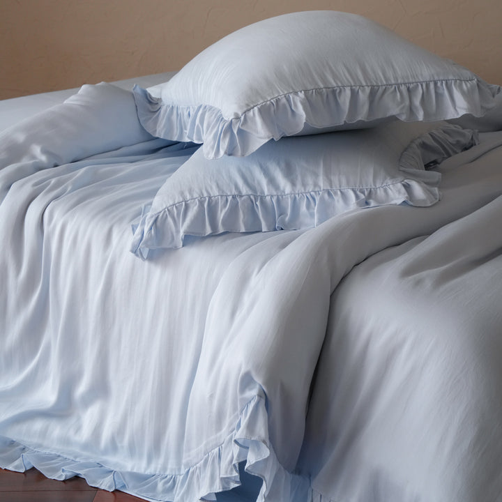 Ruffled Cotton-Linen Duvet Cover Set with Pillowcases and Fitted Sheet