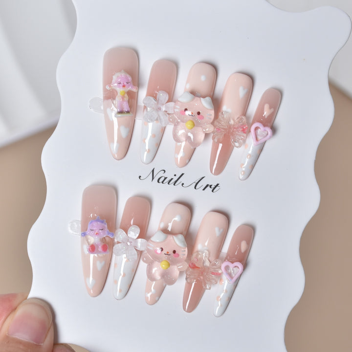 Whimsical 3D Character-Themed Press-On Nail Set Stornfield