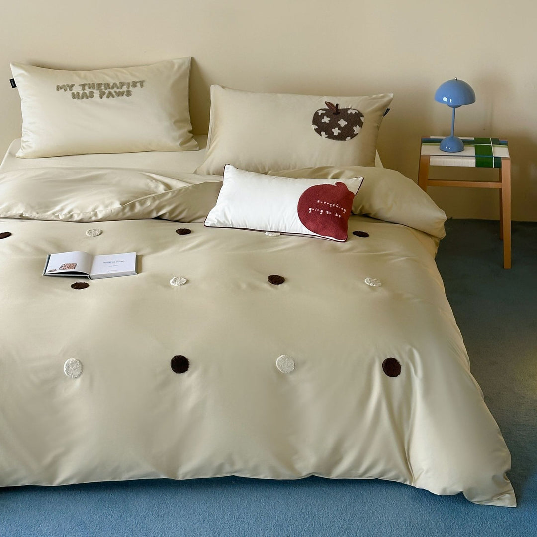 Embroidered Textured Dot Satin Duvet Cover Set with Pillowcases