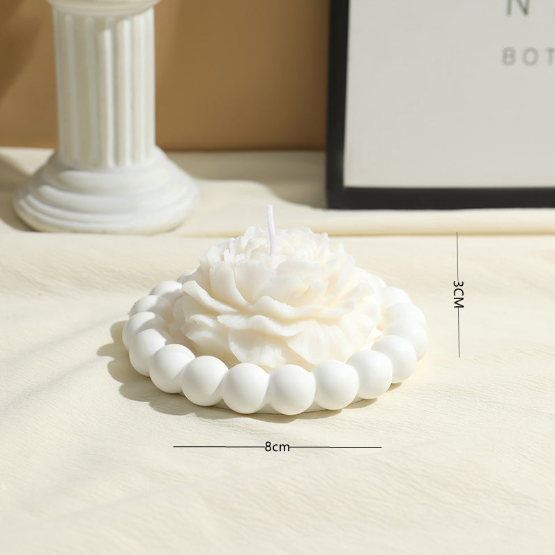 Decorative Rose-Shaped Soy Wax Candle with Beaded Tray