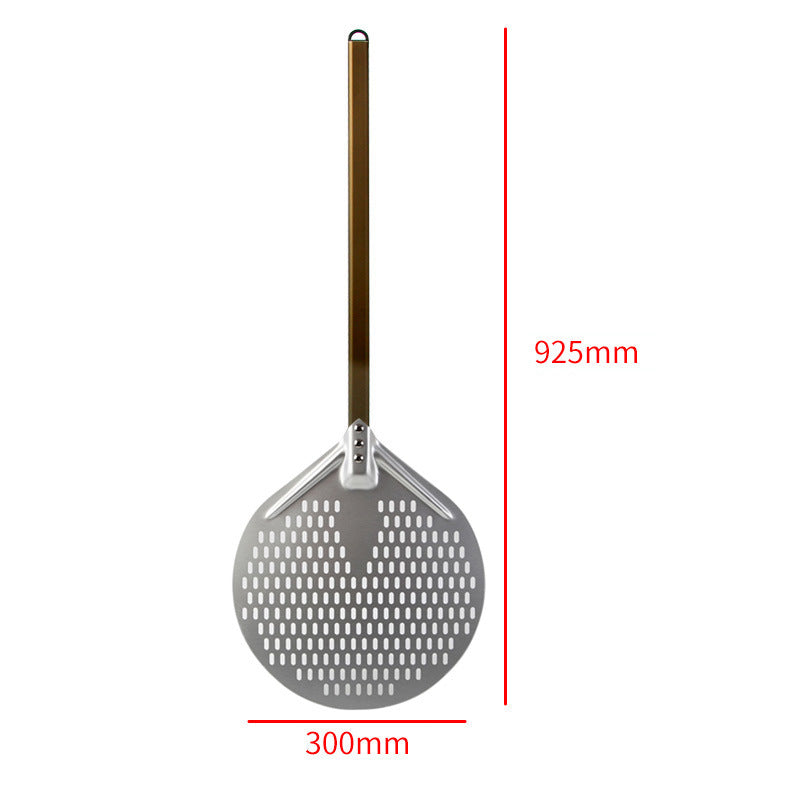 long wooden handled round aluminum pizza peel with reinforced neck Stornfield