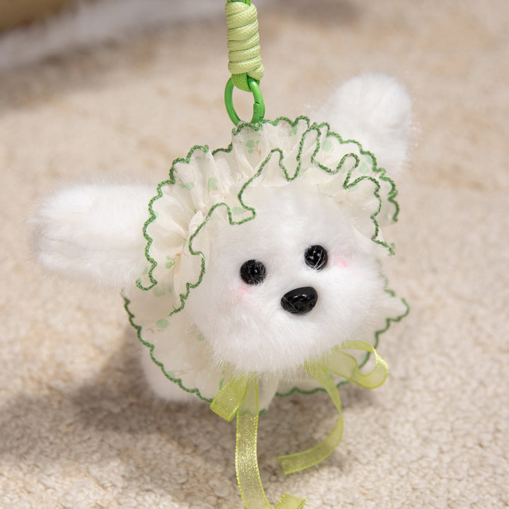 Fluffy Bunny Bag Charm Keychain with Faux-Fur Plush Body and Decorative Resin Accent Stornfield