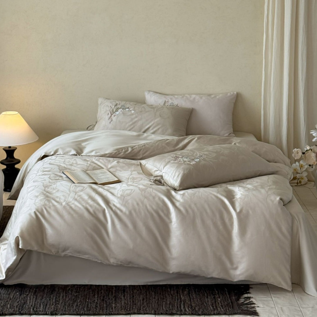 Luxury Embroidered Cotton Sateen Duvet Cover Set