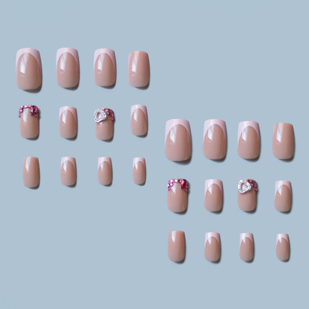 Decorative French Tip Nail Art Set with Gem Accents