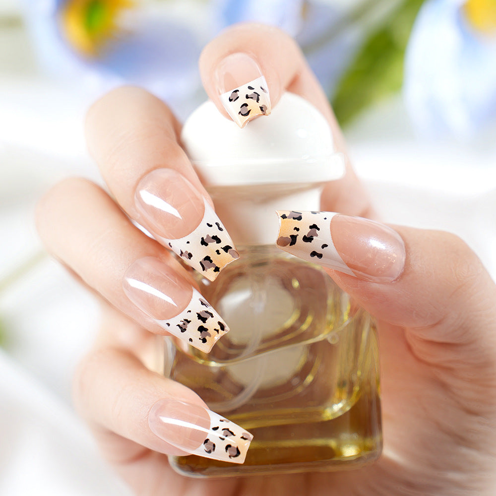 Stylish French Tip Press-On Nails with Animal Print Stornfield