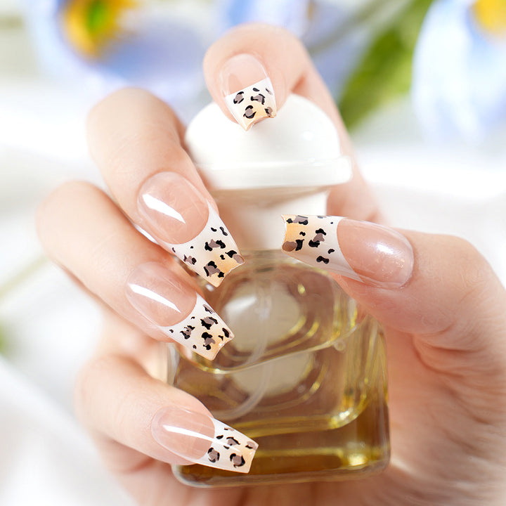 Stylish French Tip Press-On Nails with Animal Print Stornfield