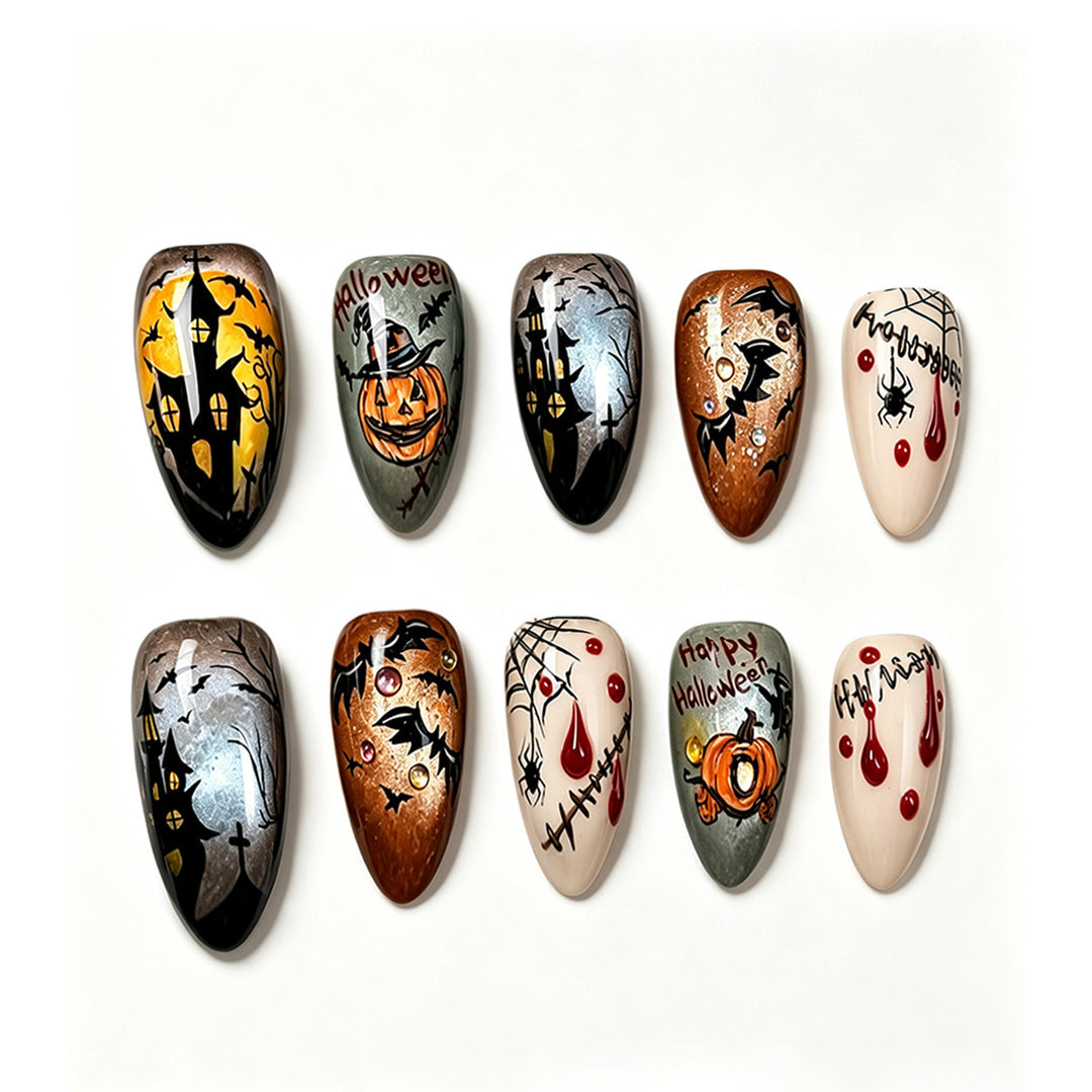 Creative Acrylic Nail Set with Halloween Motifs Stornfield