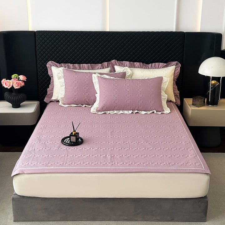 Quilted Microfiber Bedspread Set with Ruffled Pillow