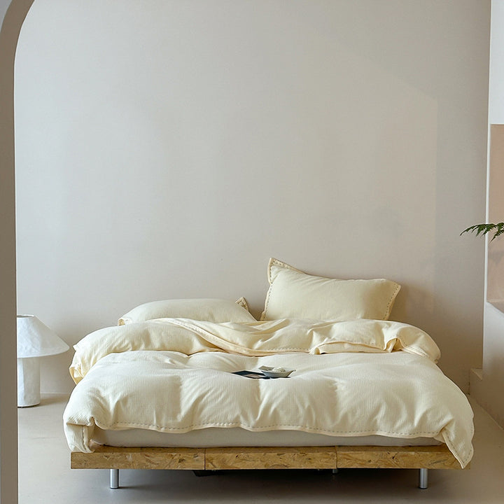 Washed Waffle-Texture Cotton Duvet Cover Set with Pillow Shams