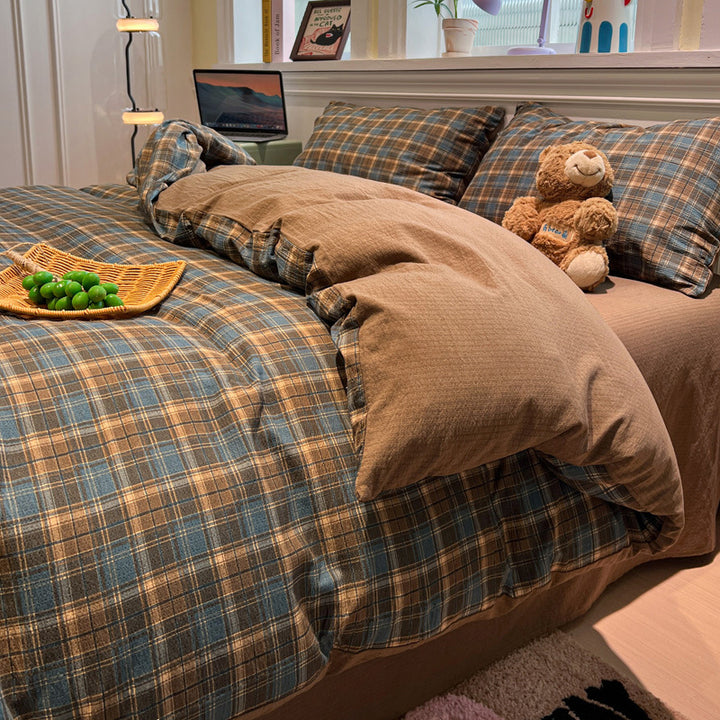 Cozy Plaid Cotton Bedding Set