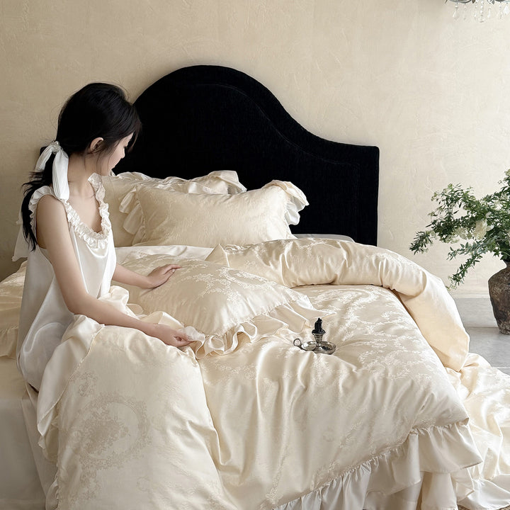 Ruffled Jacquard Sateen Duvet Cover Set