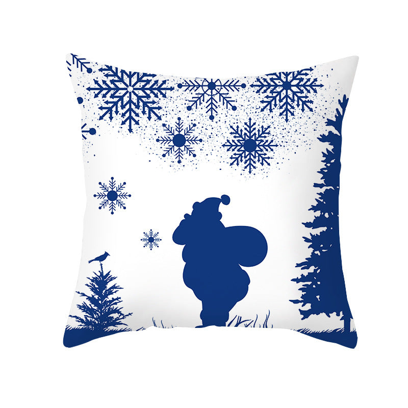 Festive Santa Silhouette Square Cushion Cover with Snowflake Border and Concealed Zipper