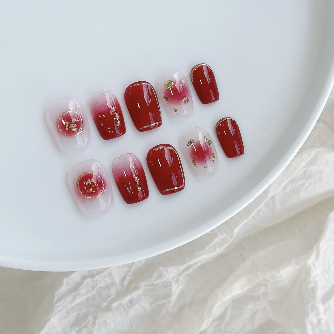 Artistic Press-On Nail Art Set with Heart and Celestial Designs