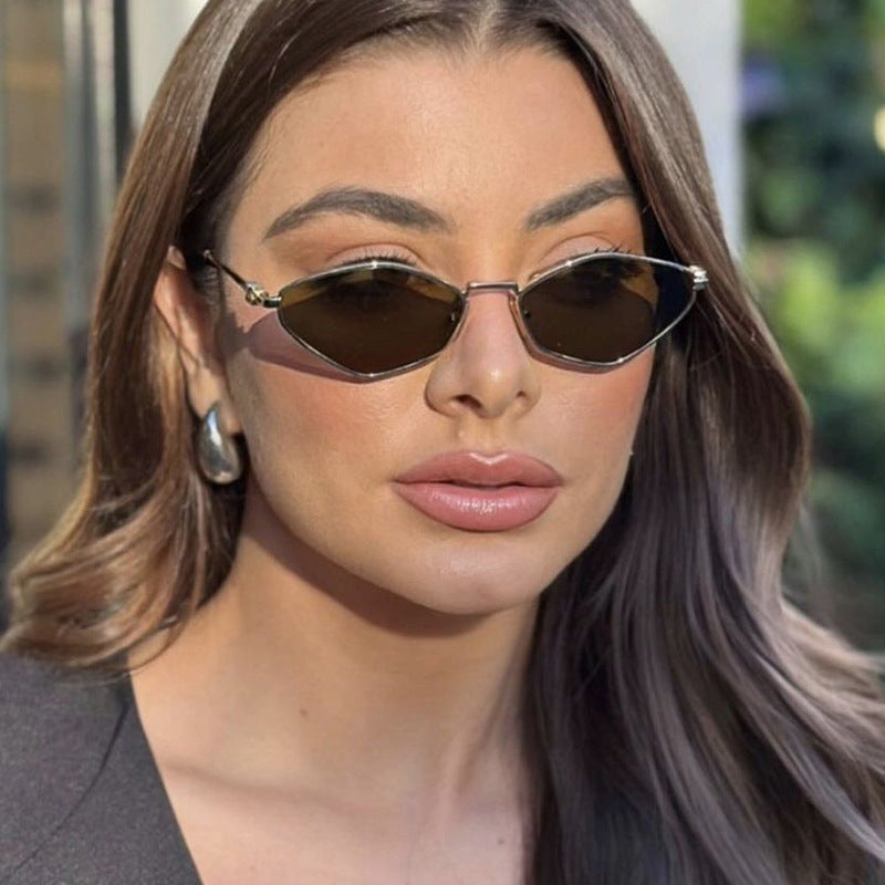 Women's geometric sunglasses with glossy metal frame and polarized lenses Stornfield