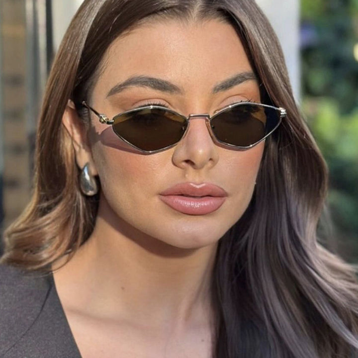 Women's geometric sunglasses with glossy metal frame and polarized lenses Stornfield