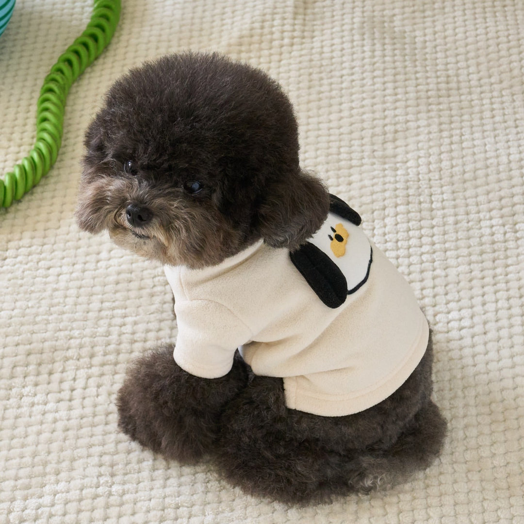 Plush Fleece Dog Sweater with Embroidered Monkey Patch