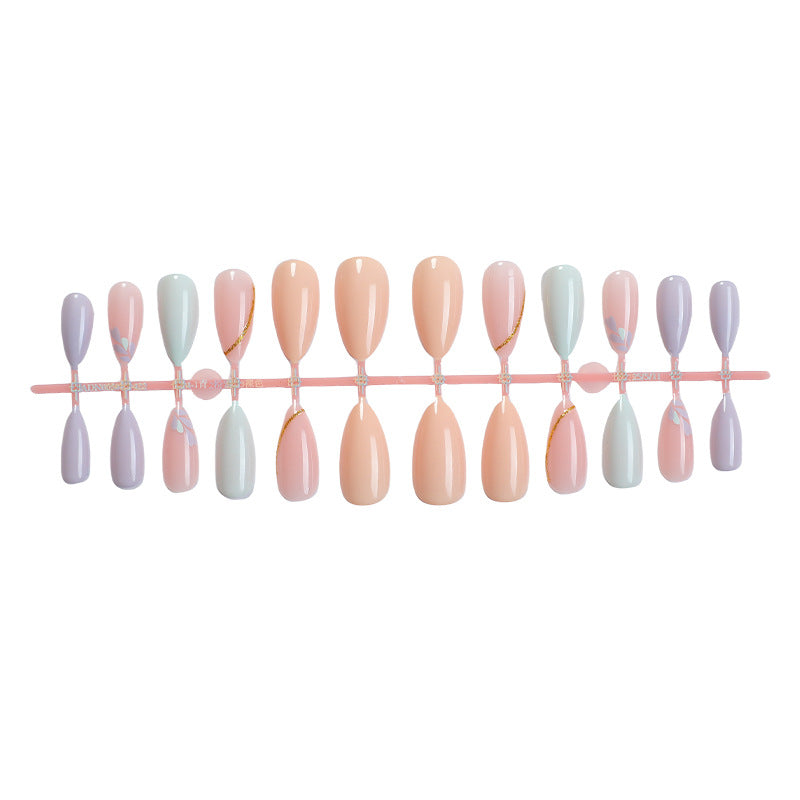 Artistic Press-On Nail Set with Gold Accent Designs Stornfield