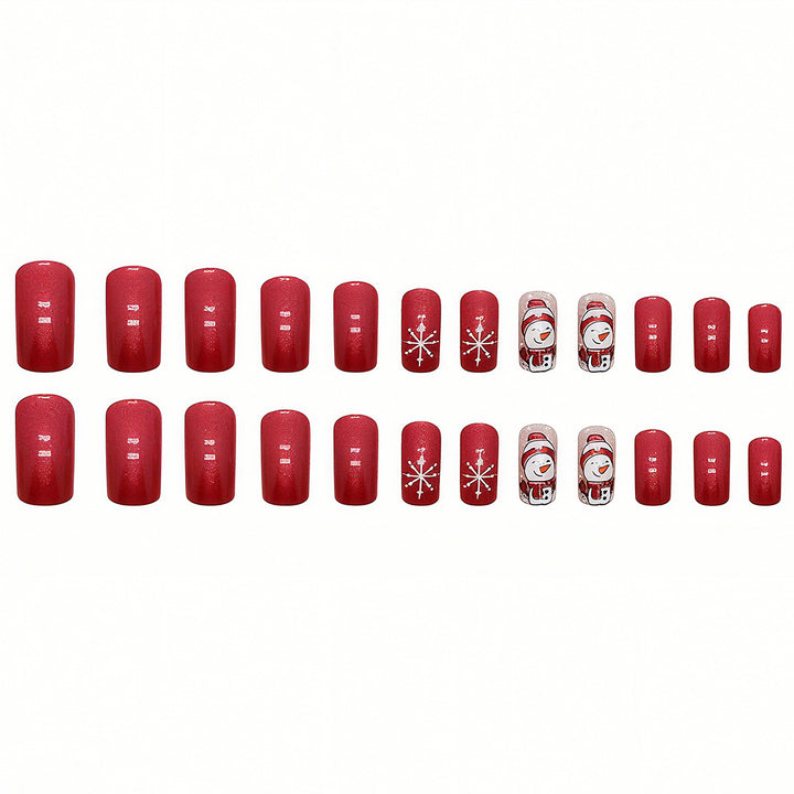 Artificial nail set with festive snowman design and glitter accents Stornfield