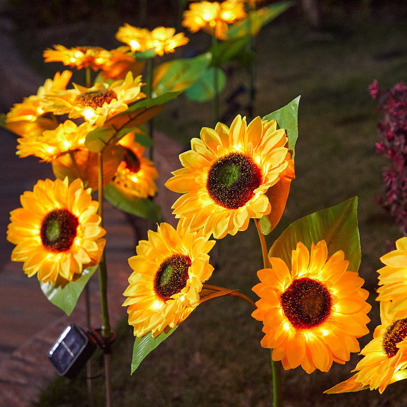 Solar-Powered Decorative Sunflower Garden Stake With Multi-Bloom LED Waterproof Panel Stornfield