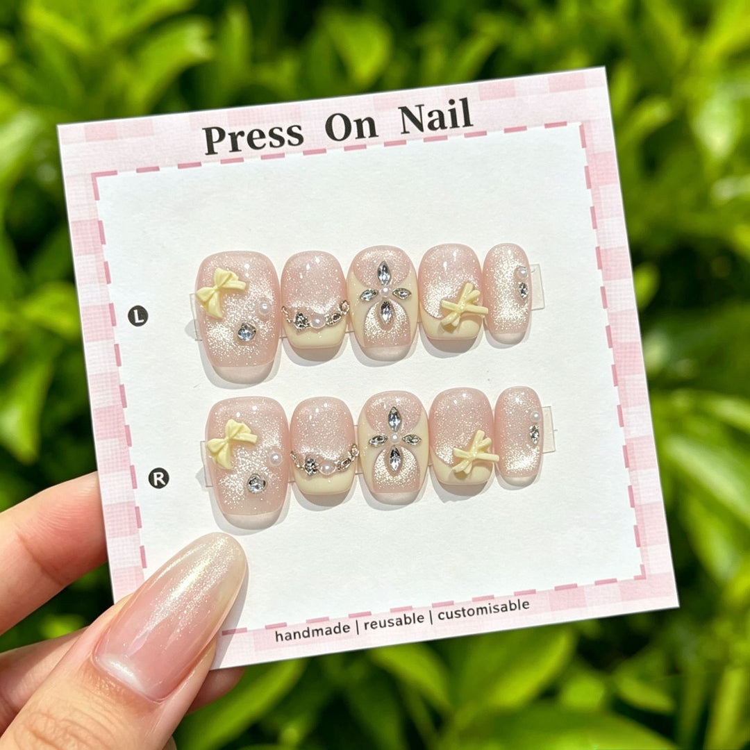 Decorative Press-On Nail Art Set with Unique Gem Accents