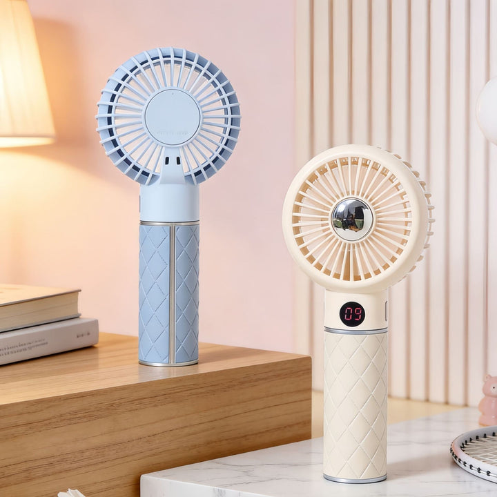 Ladies Portable Mini Hand Fan with Digital Temperature Display and Cute Bear Design Stornfield