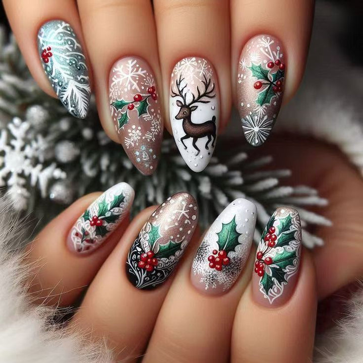 Artificial nail set with wintry motifs and festive designs Stornfield