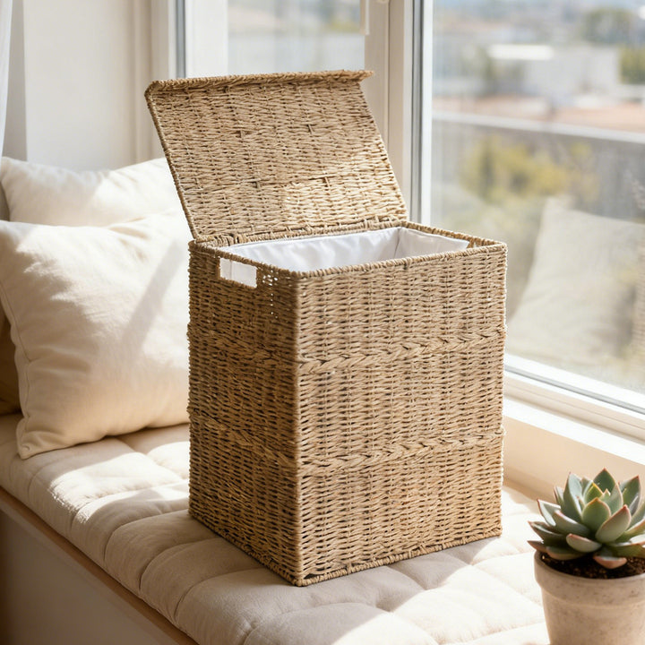 High-quality laundry basket with lid and natural weave Stornfield