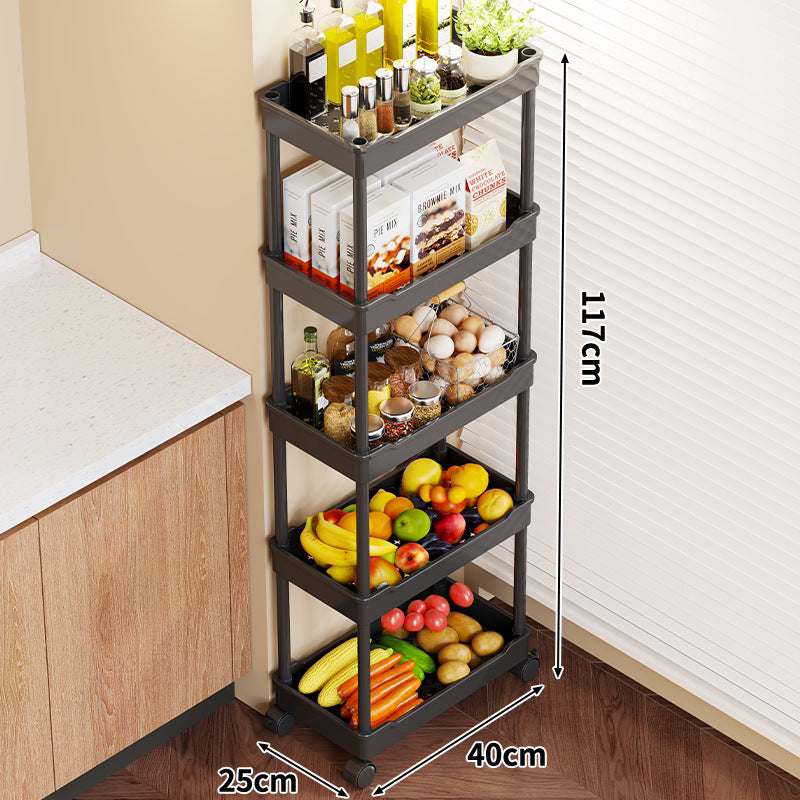 5-Tier Rolling Kitchen Storage Cart with Deep Plastic Baskets and Locking Casters