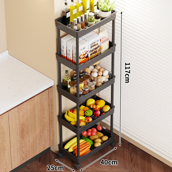 5-Tier Rolling Kitchen Storage Cart with Deep Plastic Baskets and Locking Casters