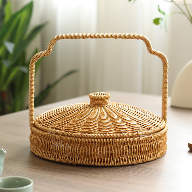 Handwoven Round Serving Basket with Ergonomic Handle Stornfield