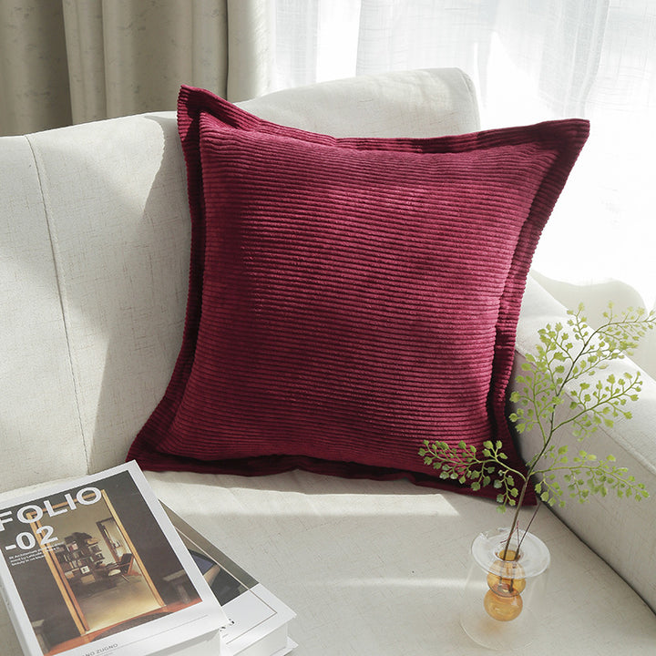 Ribbed Corduroy Square Throw Pillow Cover with Flange Edge and Hidden Zipper
