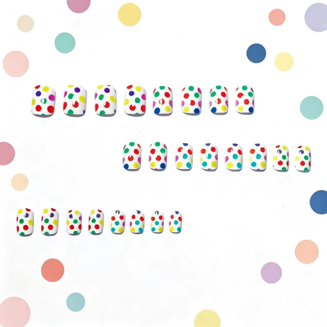 Artificial Nails in Colorful Polka Dot Pattern Stornfield