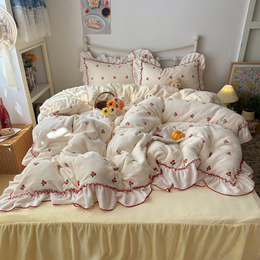 Cozy Floral Embroidered Quilt Set